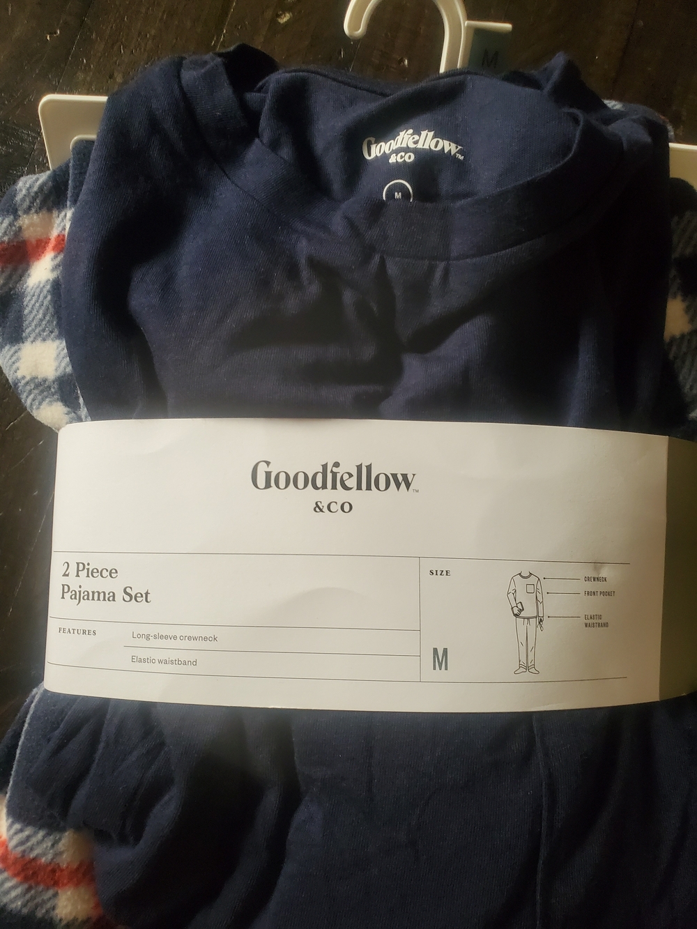 Goodfellow & Co Men's Navy Crewneck Pajama Set with Plaid Accents